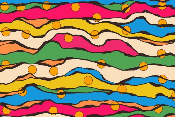 Black Lines with Colorful Vertical Paint Drips. Artistic abstract stripes. Hand painted messy pattern. Vibrant creative background. Retro street art style.
