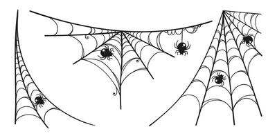 Halloween Spider Web Set in Hand Drawn Style. Line silhouette of doodle arachnid web perfect for cards, party invitations, web, fashion, print vector