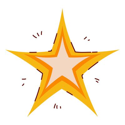 Star Symbol in Hand Drawn Style with Line Decorations. Golden Christmas star shape isolated on white background. Cute doodle icon perfect for cards, banners, Holiday events, posters, web, patterns