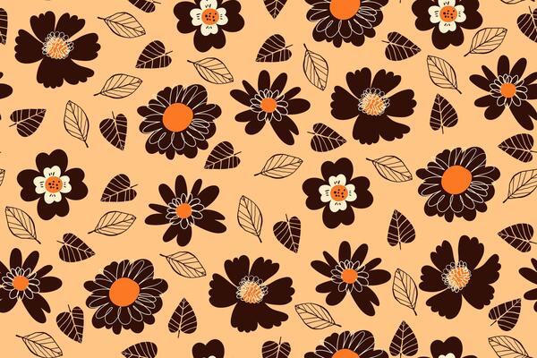 Flower Seamless Pattern with Cute Black Florals. Doodle quirky summer and spring plants. Feminine repeatable backdrop perfect for fashion, clothing, cards, invitations, wrapping paper