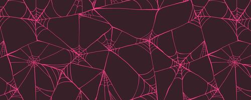 Halloween Seamless Pattern with Pink Abstract Spider Web in Hand Drawn Style. Doodle arachnid web perfect for cards, party invitations, web vector