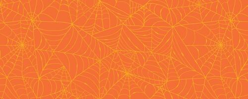 Halloween Seamless Pattern with Cartoon Spider Web Isolated on Orange Background. Doodle arachnid web perfect for cards, party invitations, web vector