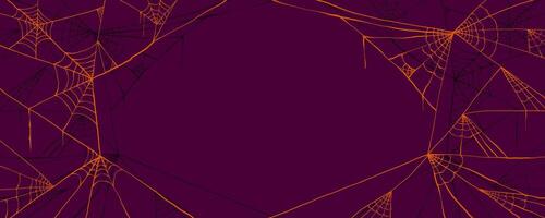 Halloween Abstract Banner with Outline Scary Spider Web Frame in Hand Drawn Style. Doodle arachnid web perfect for cards, party invitations, web vector