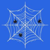 White Spider Web in Hand Drawn Style with Cute Small Spiders. Doodle arachnid web perfect for cards, party invitations, web, fashion, print vector