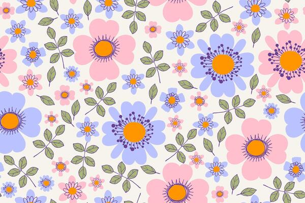 Elegant Flower Seamless Pattern with Cute Nature Wild Field Florals. Doodle quirky summer and spring plants. Feminine repeatable backdrop perfect for fashion, clothing, cards, invitations, wrapping