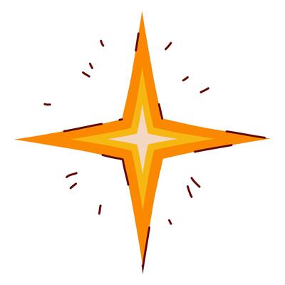 Yellow Star Symbol in Hand Drawn Style with Subtle Line Decorations. Golden Christmas star shape isolated on white background. Cute doodle icon perfect for cards, banners, Holiday events, posters, web