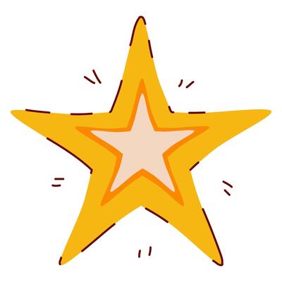 Star Symbol in Hand Drawn Style with Subtle Line Decorations. Golden Christmas star shape isolated on white background. Cute doodle icon perfect for cards, banners, Holiday events, posters, web