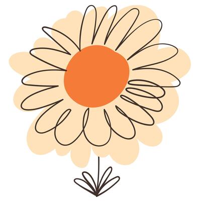 Doodle Flower with Simple Brush Line Decorations. White plant with cute line sketches of branches isolated on white background. Nature herb perfect for invitations, cards, posters, holidays