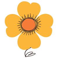 Simple Yellow Flower with Simple Brush Line Decorations. Colorful herb with cute line sketches of branches isolated on white background. Nature herb perfect for invitations, cards, posters, holidays vector