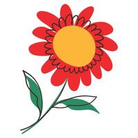 Red Flower with Simple Brush Line Decorations. Plant with cute line sketches of branches isolated on white background. Nature herb perfect for invitations, cards, holidays vector