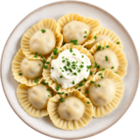 Creamy Ravioli with Ricotta Filling and Herb Garnish png