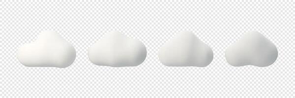 3D white cloud. Collection of various forms of soft and fluffy clouds. Isolated illustration in 3D realistic plastic style. vector