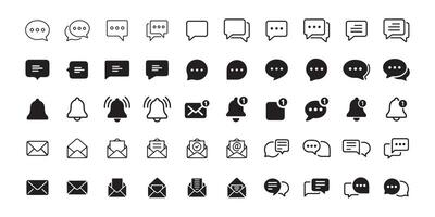 Big black message, email icon set vector