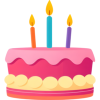 Pink Layered Birthday Cake with Three Candles png
