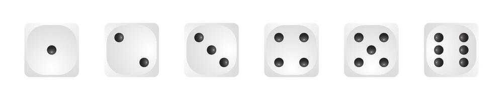 Gaming dice white collection. Multiple views of white dice vector