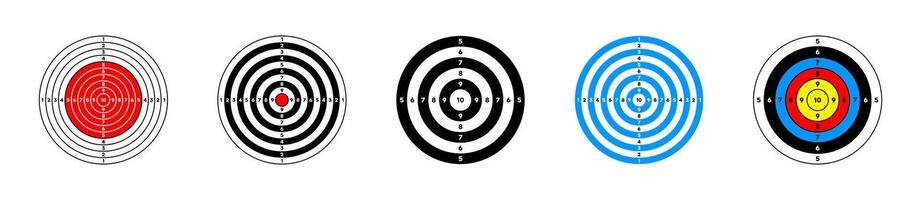 Target for shooting with numbers collection. Bullseye aim symbol set. vector