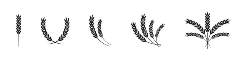 Wheat ear simple icons set. Minimalistic wheat spike drawings vector