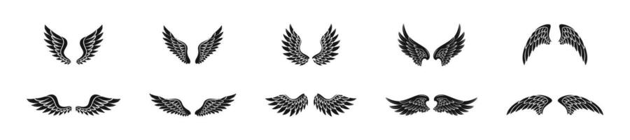 Bird wings with feathers flat set. vector