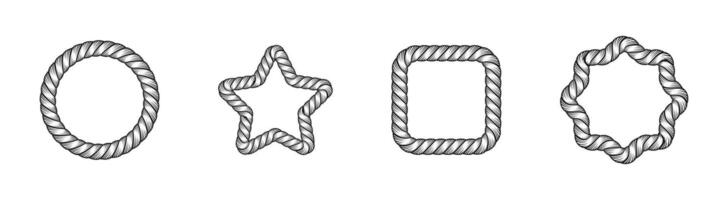 Rope frame shapes collection. Twisted rope borders in multiple forms vector