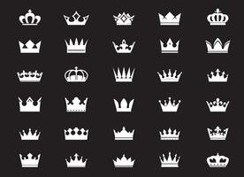 Set of king crowns icon on black background. EPS outline Illustration. vector