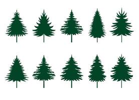 Set green Spruce Trees. Winter season design elements and simply pictogram. Isolated Christmas Tree Icons and Illustration. vector