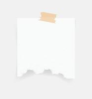 Paper note and tape. Torn paper sheet sticker on white background. White paper memo for reminder. vector