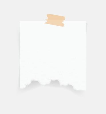 Paper note and tape. Torn paper sheet sticker on white background. White paper memo for reminder.
