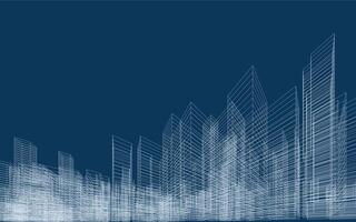 3D wireframe perspective of building. Abstract wireframe background vector