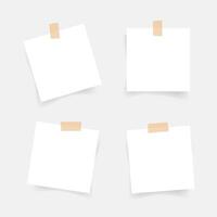 Paper note and tape. Torn paper sheet sticker on white background. White paper memo for reminder vector