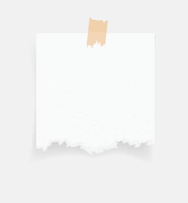 Paper note and tape. Torn paper sheet sticker on white background. paper