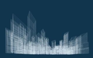 3D wireframe perspective of building. Abstract wireframe city background for template design. vector