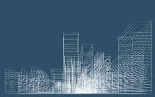 3D wireframe perspective of building. Abstract wireframe background. vector