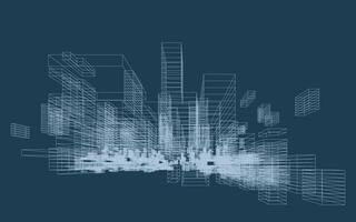 Abstract 3D dynamic wireframe. Geometric perspective background vector