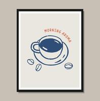 Breakfast doodles poster. illustration of coffee cup, crayon drawing style vector