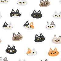 Seamless pattern with funny grumpy cat face on white background vector