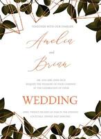 Wedding floral greenery golden invitation card save the date design vector