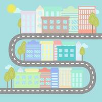 Road with houses and trees in flat style vector