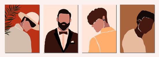 Set of abstract modern man people, various faces portraits artistic trendy background templates vector