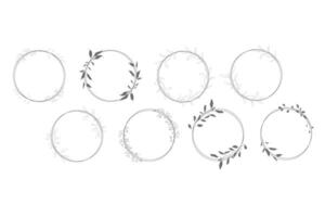 Botanical line art silhouette leaves wreath hand drawn pencil sketches isolated vector