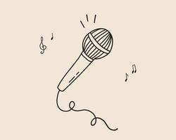 Microphone line art hand drawn isolated icon. Coquette whimsical trendy mic for podcast, radio and interview outline illustration vector