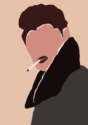 Abstract modern man smoking cigarette in mouth portrait silhouette