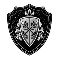 Black and White Medieval Shield with Intricate Cross Design vector