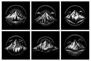 Trendy White Badge Designs with Scenic Mountain Views and Flowing River vector