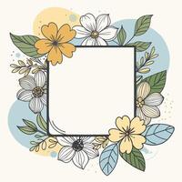 Square floral border with colorful flowers and leaves on a white background vector
