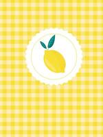 Cover with a checkered background and juicy lemon vector