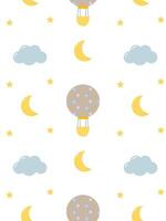 Cute kids pattern with balloon, clouds, moon and stars for textiles and clothes vector