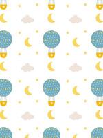 Cute pattern for children's with a hot air balloon in the sky with clouds and moon vector