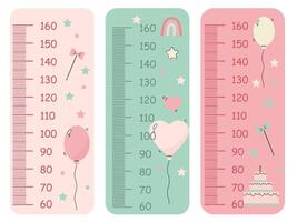A cute set with delicate height gauges for children with balloons and stars vector