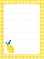 Diary page template with juicy lemon and checkered background vector