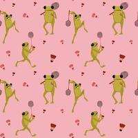 Seamless pattern with Funny Cartoon Frogs Enjoying a Game of Badminton vector